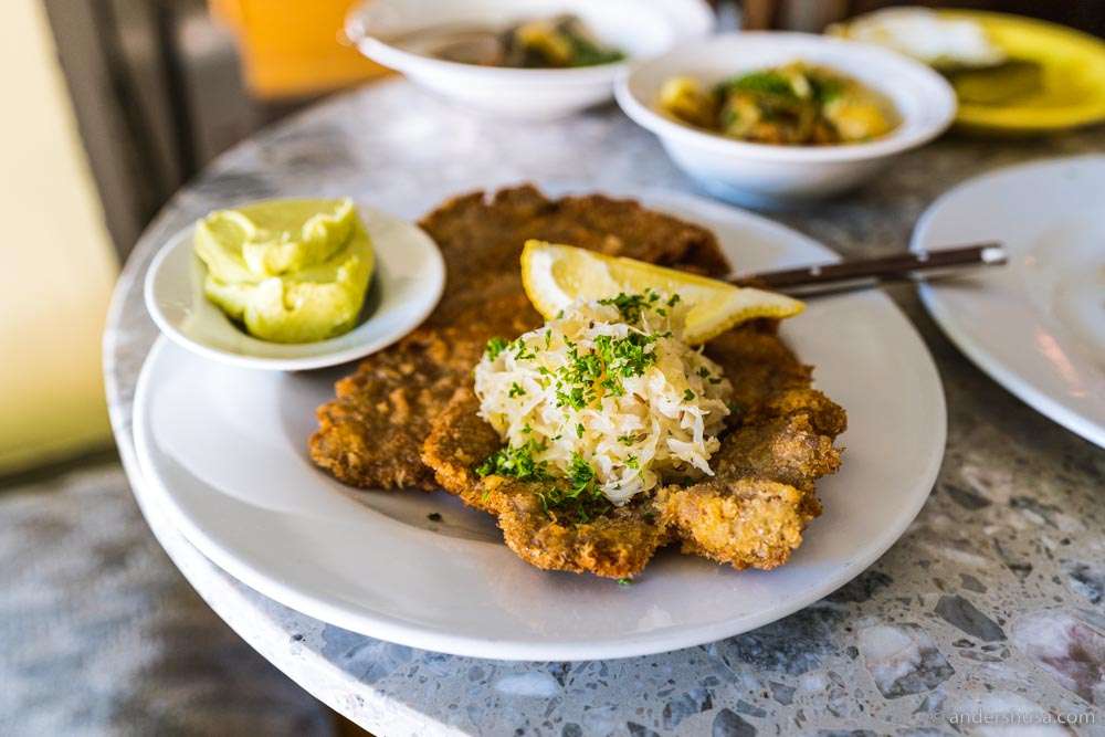 Veal schnitzel with ramson butter.