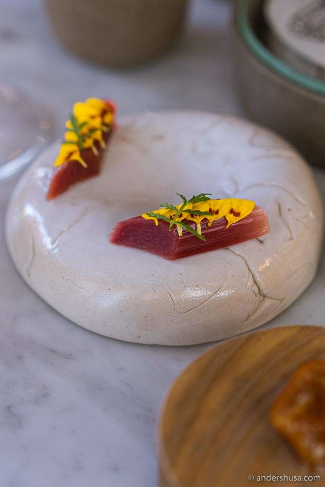 Poached rhubarb.