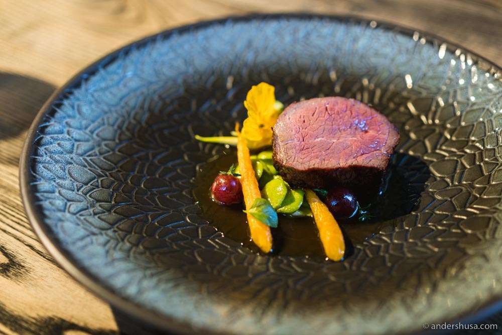 Black Angus beef and gooseberries.