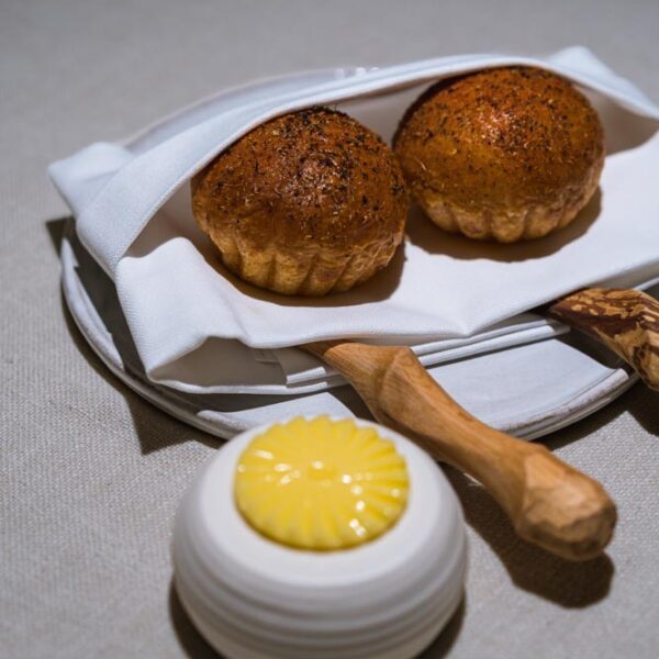 Lemon-infused lobster brioche roll with salted butter.